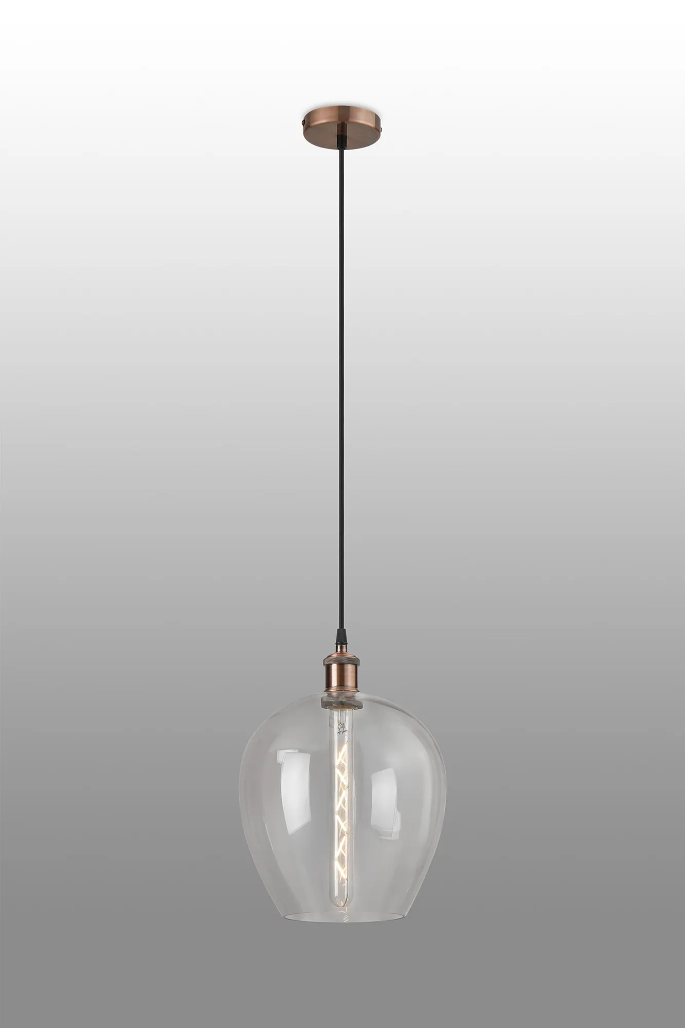 Cawdor Single Pendant, 1 Light E27, Antique Copper/Black/Clear Wine Glass DK1102  Deco Cawdor
